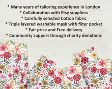 Load image into Gallery viewer, uk cotton face mask fabric flowers design