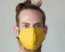 Load image into Gallery viewer, man wearing yellow washable mask with filter
